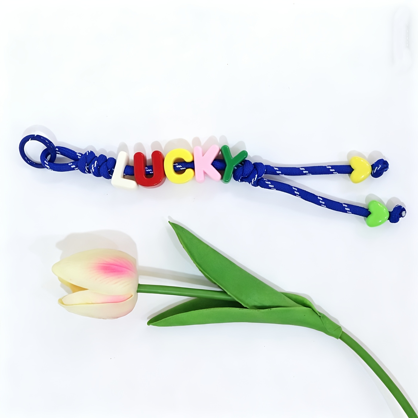 TEMU Personalized Dopamine Handmade Lanyard Creative Acrylic Letter Keychain Customization, Beaded Woven Rope, Custom Name, Fashionable Diy Versatile