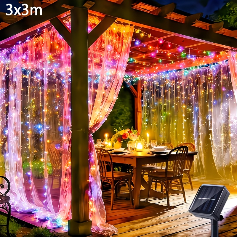 TEMU Solar Curtain Light String - Outdoor X 300led Light | Suitable For Christmas, Home Decoration, Bedroom Decoration, Autumn, Summer, Wedding,