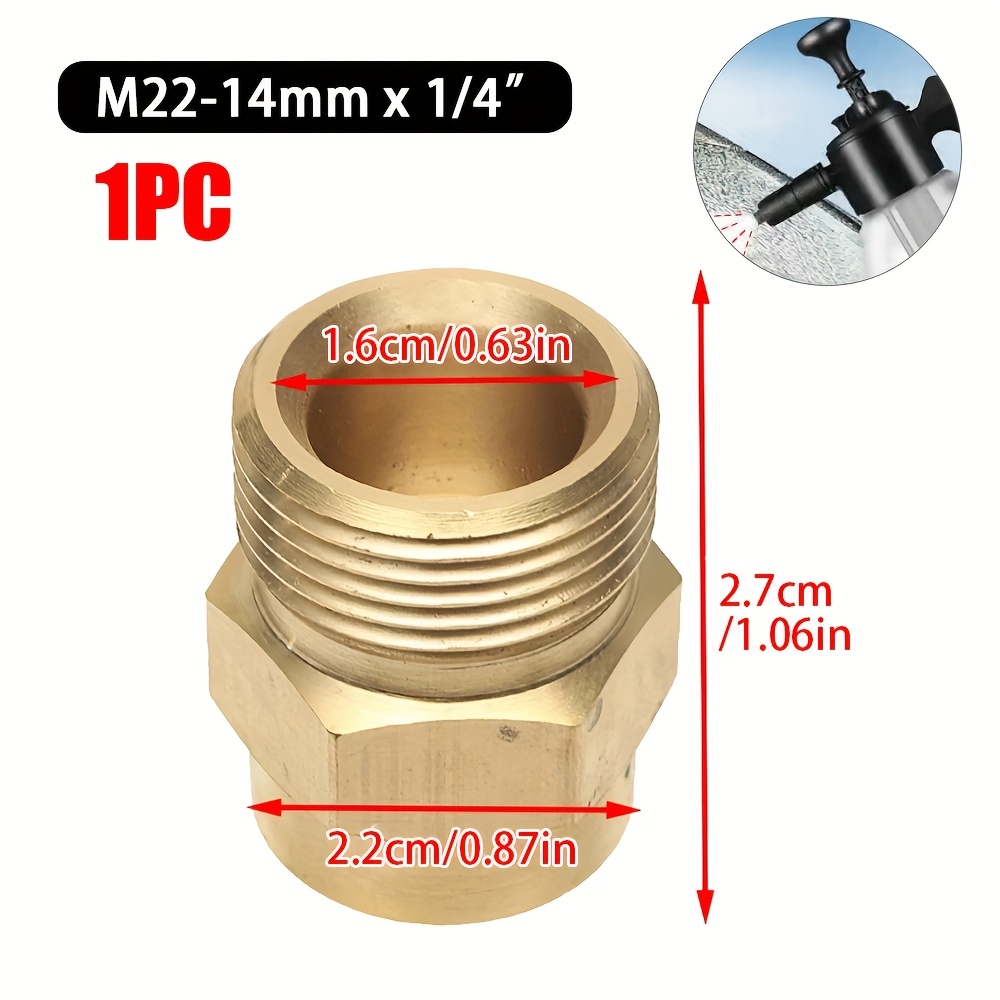 1pc M22 14mm X 1/4" Brass Washer Adaptor Foam Lance Adapter Coupler 1/4 F2 For High Pressure Foam Pot Connector