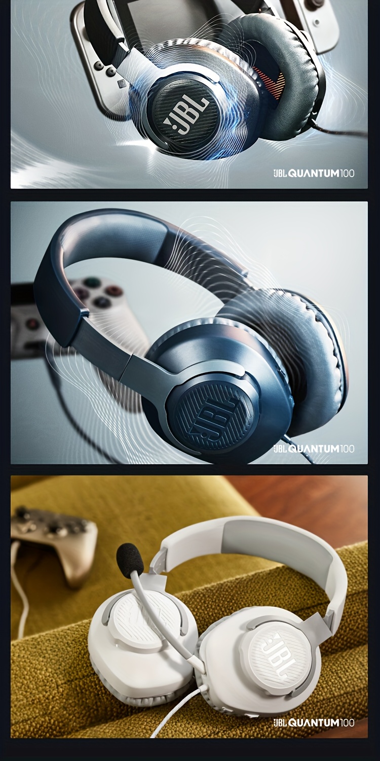 JBL Quantum 100 Over-Ear Gaming Headset, Music Playback Headset, Gaming Headset 3.5mm Connector, Clearly Distinguish Microphone, Mobile Phone, Computer Headset, Gaming Wired Headset