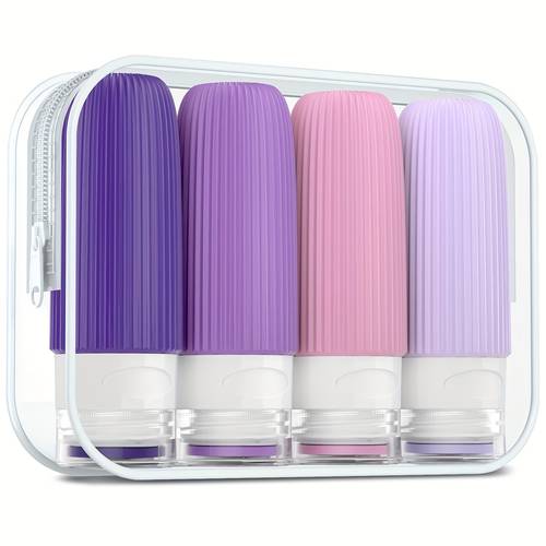 silicone squeeze travel bottles set of 4 tsa approved 2oz leakproof refillable containers for shampoo hand wash only round formaldehyde free with toiletry bag ideal for travel accessories