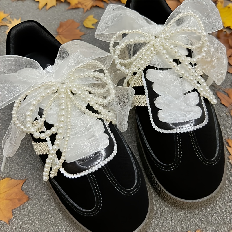 E-shop 4-teiliges Set/1 Paar elegante Mesh-Schnürsenkel 2 Schleifenschnürsenkel mit Schuhverschluss-Dekoration – einzigartiges Design, ideal als