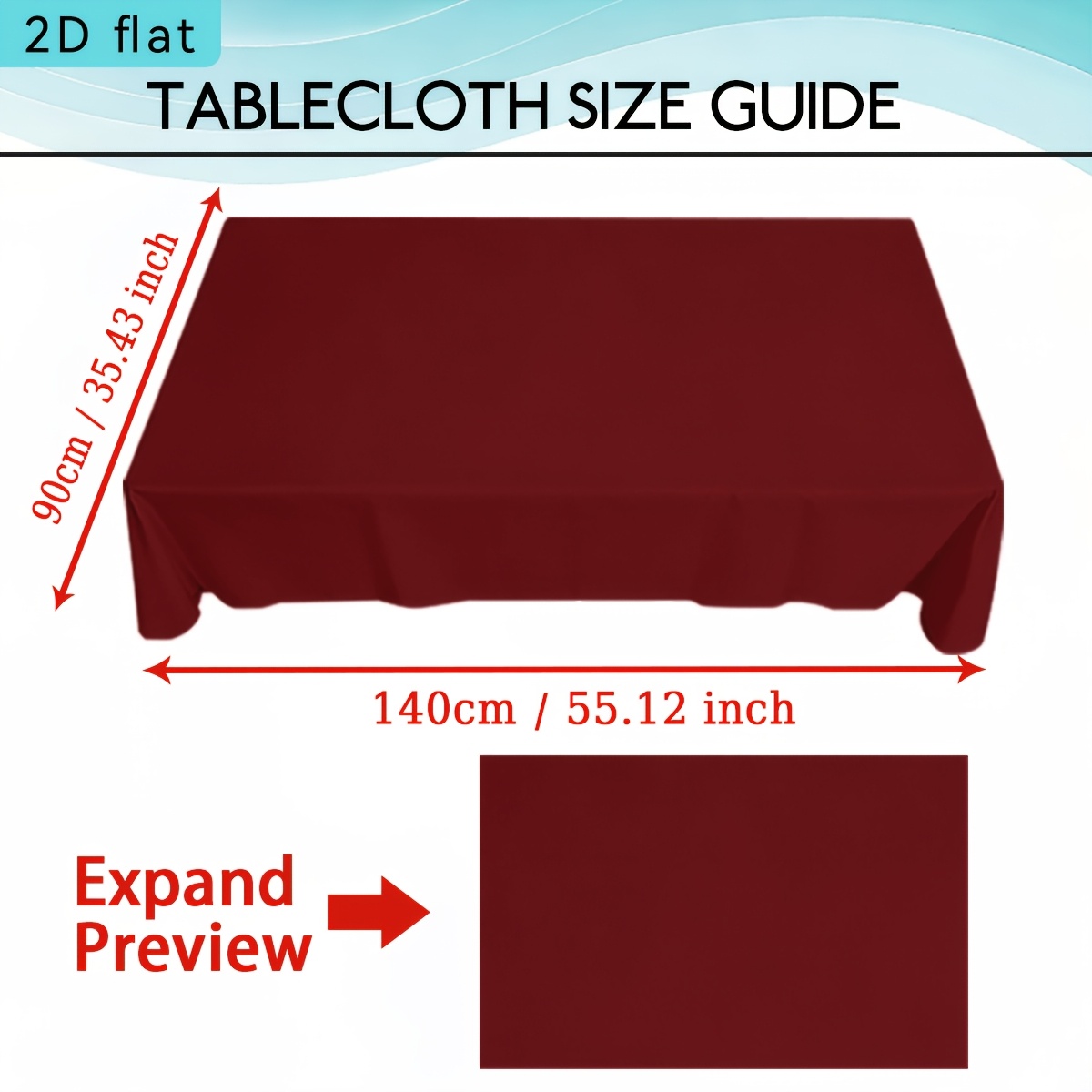 TEMU 1pc Dark Burgundy Solid Color Background Tablecloth, 2d Flat Kitchen Dining Room Rectangle Table Decoration, Party Tablecovers Home Decor For