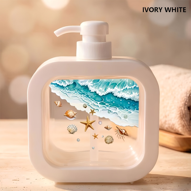 TEMU Single Pack, Beach Theme Watercolor Liquid Soap Pump Bottle. Summer Decor - Durable Plastic, Versatile Bathroom Accessory | 2d Flat Pattern |