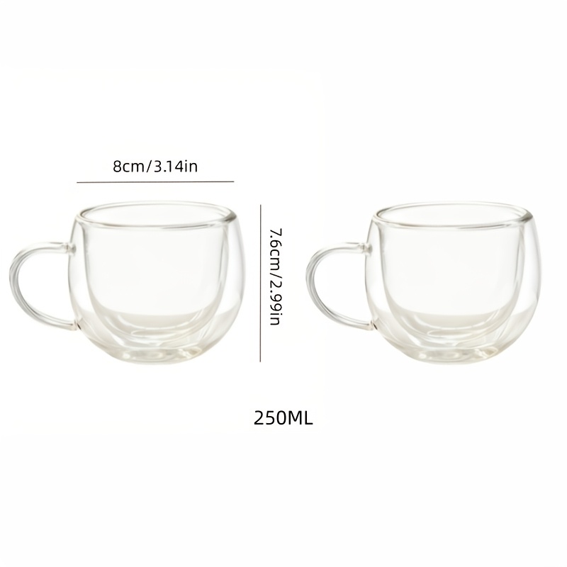 TEMU Juego de 2 Tazas de Vidrio de Borosilicato Transparente, Minimalistas, Gruesas y de Pared para Jugos de Oficina, Leche de Desayuno y Café