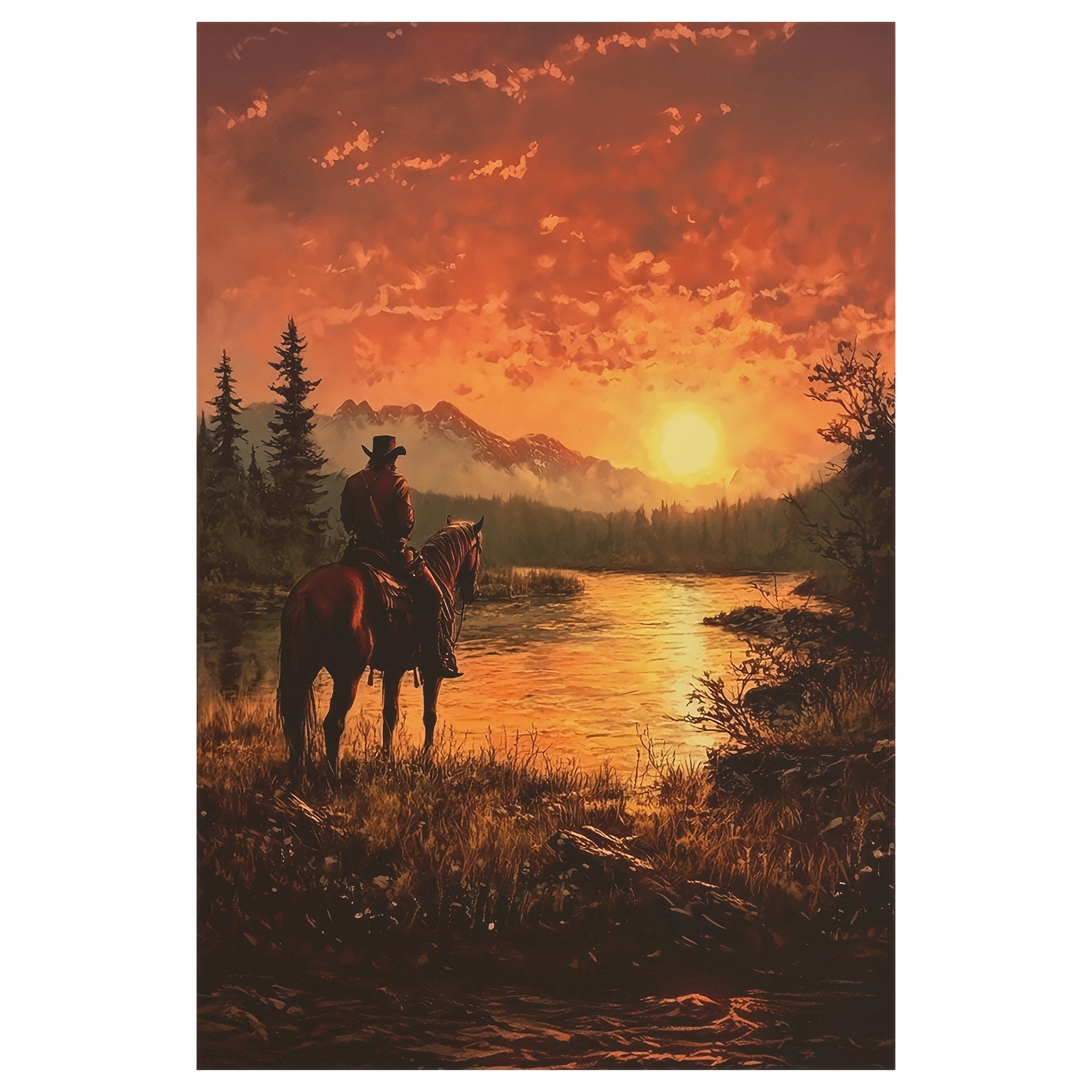 TEMU 2d Flat, 2d Flat, Posters And Prints 1pc Frameless Canvas Poster Of A Vibrant Mountain Landscape With A Rider, Measuring 30.48 X 45.72 Cm. It