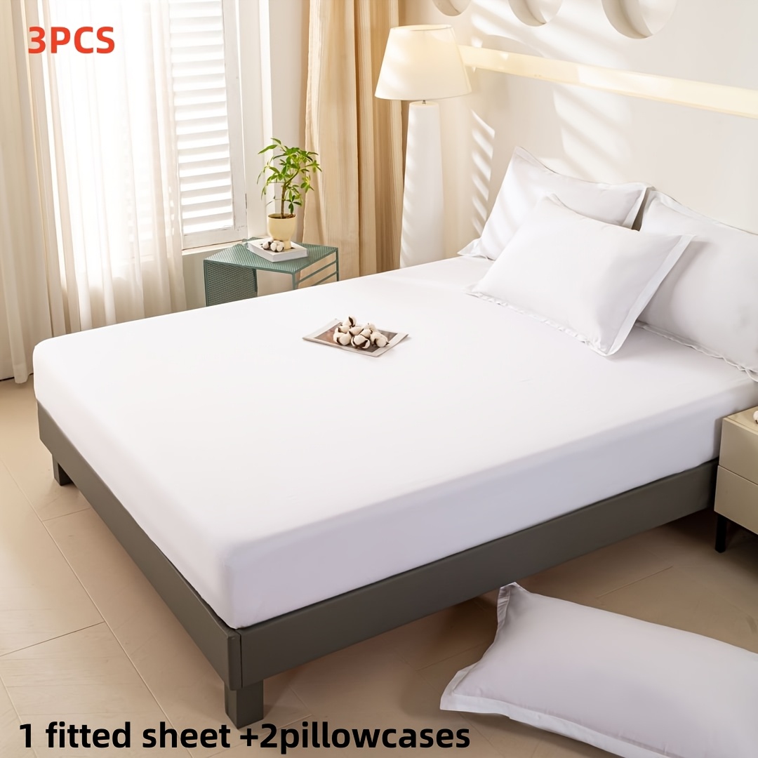 Cotton Fitted Sheet In Natural Off-white. The White Tone Delivers A Pure, Aesthetic, Symbolizing . Half- Anti-slip Design, Ideal For Hotel Bedding Supplies
