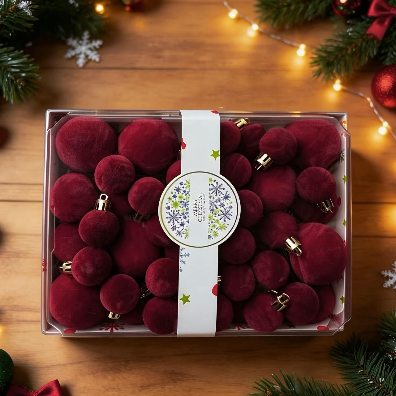 TEMU Set di 42 decorazioni natalizie a sfera foderate , confezione regalo, decorazioni per albero di Natale da appendere per feste, casa, albero di
