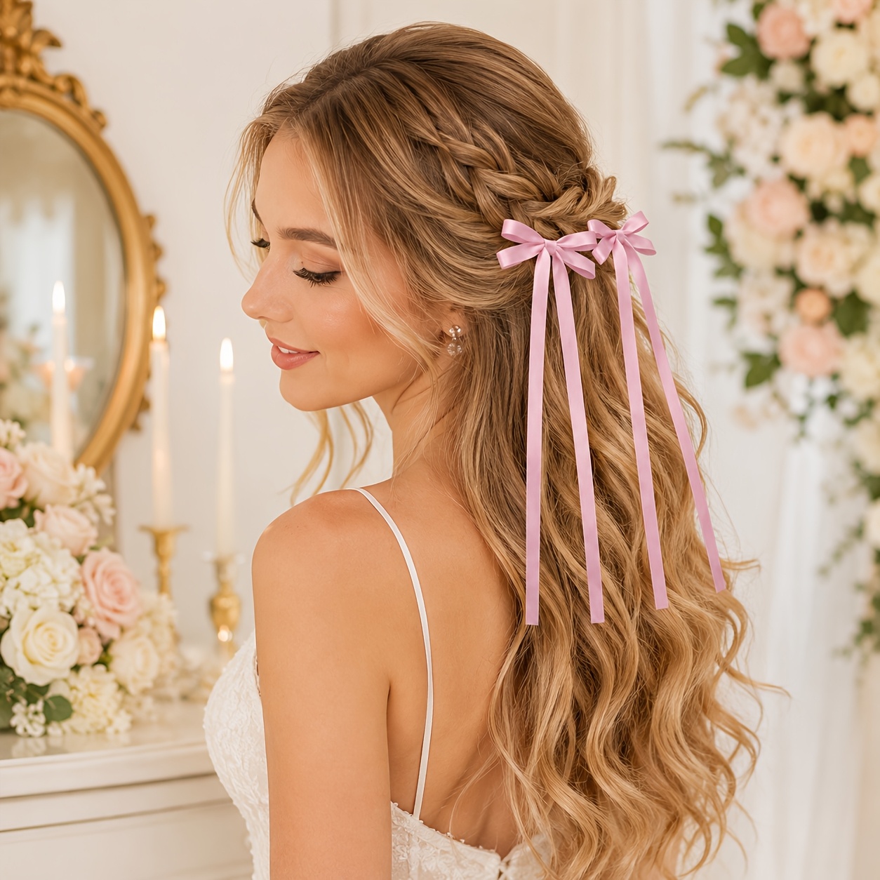 2pcs Long Ribbon Bow Hair Clips for Women, Elegant Barrettes