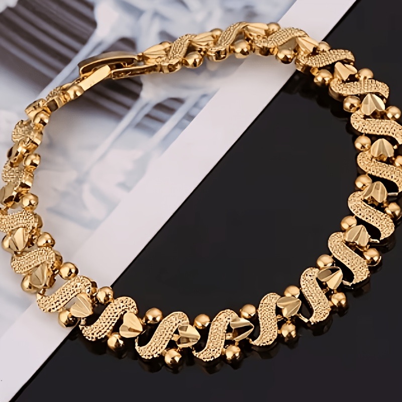 Gold-Plated Heart-Shaped Ballet-Style Bracelet, Wedding Engagement Jewelry