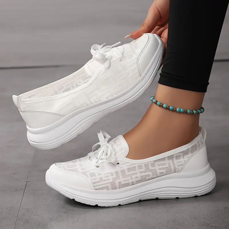 1 pair womens breathable mesh flats round toe slip on shoes with fabric insole and md sole for details 5