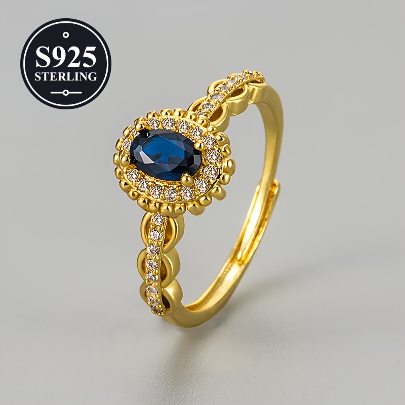 Women's Vintage Blue Zirconia Pave Open Ring, Light Luxury