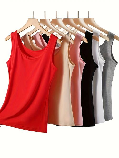 6pcs womens viscose stretch tank soft breathable sleeveless for layering casual loungewear 6 colors red pink beige ladies tank versatile layering simple versatile design lightweight fabric