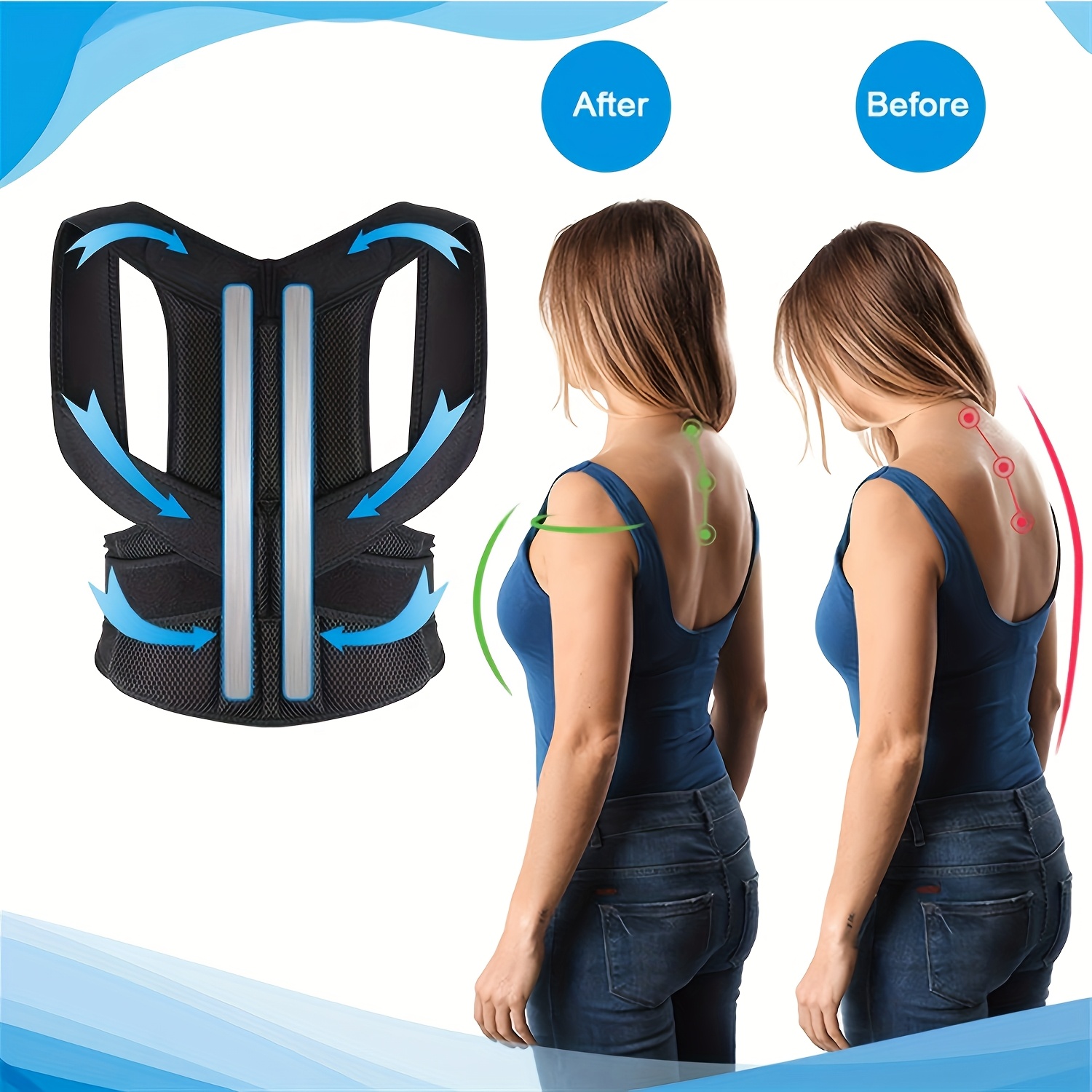 Adjustable posture corrector for men and women, back support shoulder straps, provides lumbar support, back and lumbar support