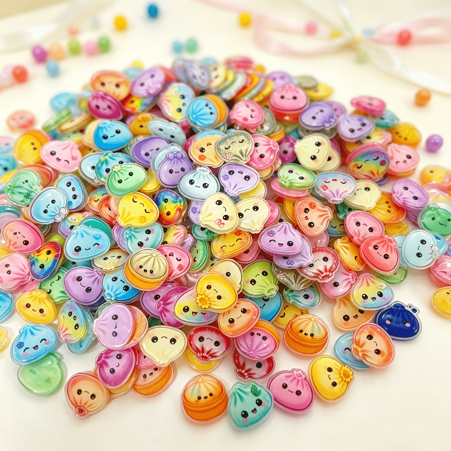 TEMU 39pcs Mixed Cute Baozi Dumpling Acrylic Charms, Colorful Sparkling Baozi Shaped Decorations, Holiday Gifts Party Favors, Suitable For Keychains,