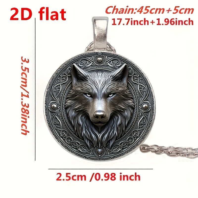 Wolf Head Pattern Glass Pendant Necklace