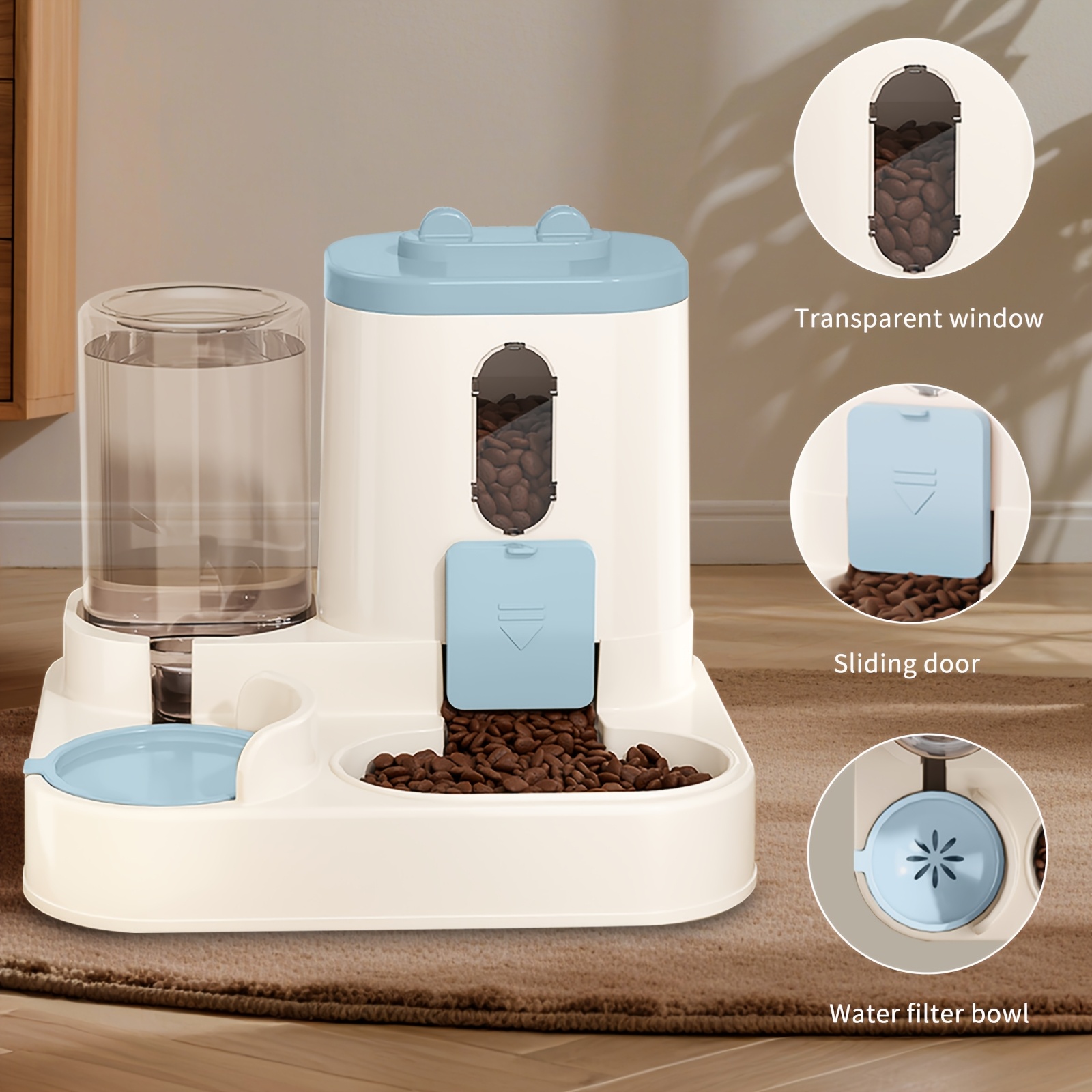 Gravity Cat Feeder And Water Dispenser, 2 in 1 Automatic Cat Feeder + 80 Pet Wet Wipes, Large Capacity Self Feeding for Small Medium Dog Puppy Kitten, Without Battery