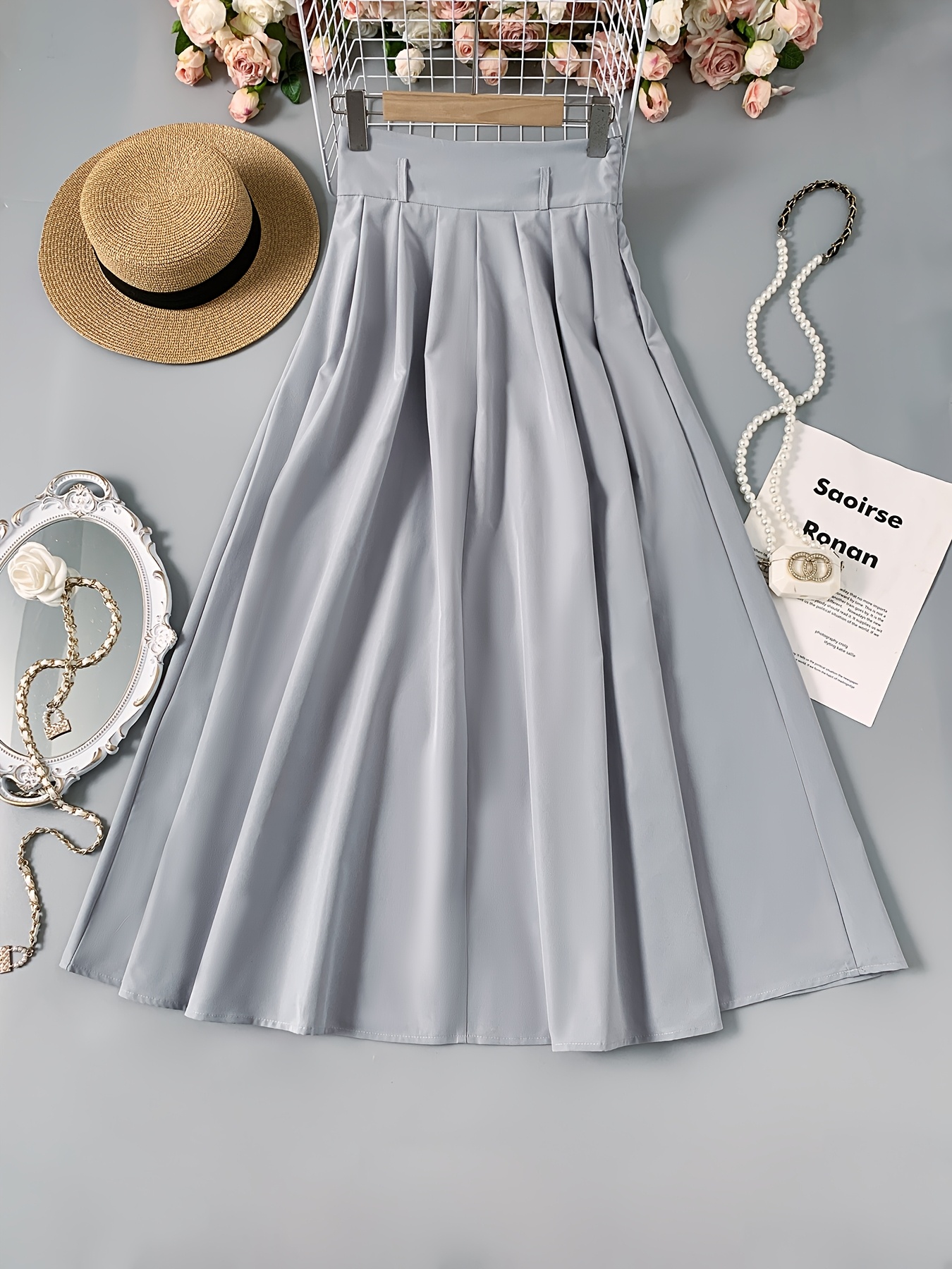 grey pleated skirt sold on Temu United States