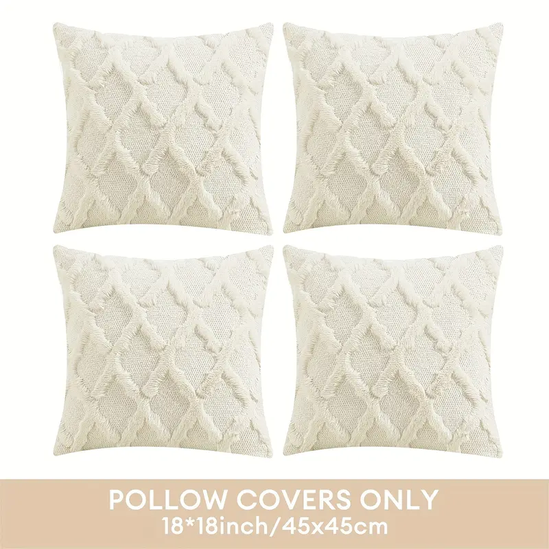 4 pack bohemian style throw pillow covers 18x18 inch shaggy plush wool 3d embroidery geometric pattern suede decorative cushion covers with zipper machine washable polyester for multiple room couch sofa living room decor Product details 2