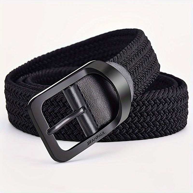 

Men's Summer Casual Fashion Adjustable Elastic Braided Belt With Hollow Details, Simple Style, Polyester Fiber Canvas Strap With Alloy Buckle