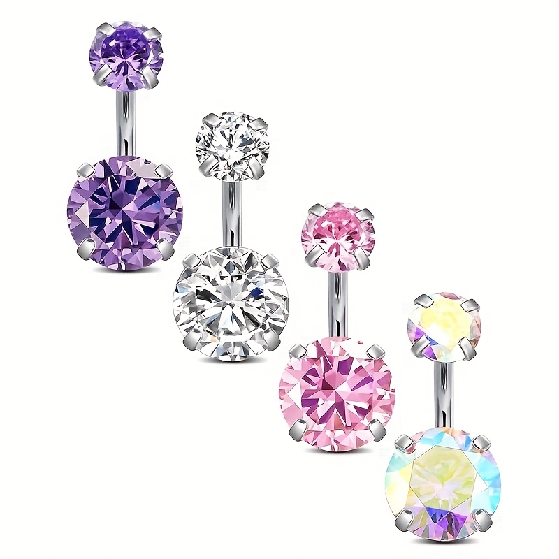 Image of 4pcs Colorful Glitter Belly Rings 6-12mm, Cute Belly Button Rings Belly Bar Barbell Piercing Jewelry For Women, Gift For Mother's Day, For Daily, Vacation Festival