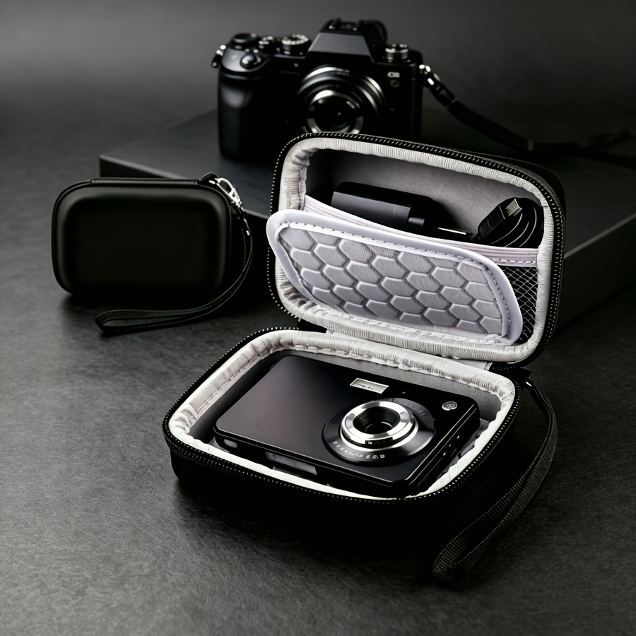 TEMU 1pc Solid Color Camera Case Made Of Hard Eva Material, Featuring And Shockproof Storage Protection. Comes With A Shoulder Strap, Suitable For