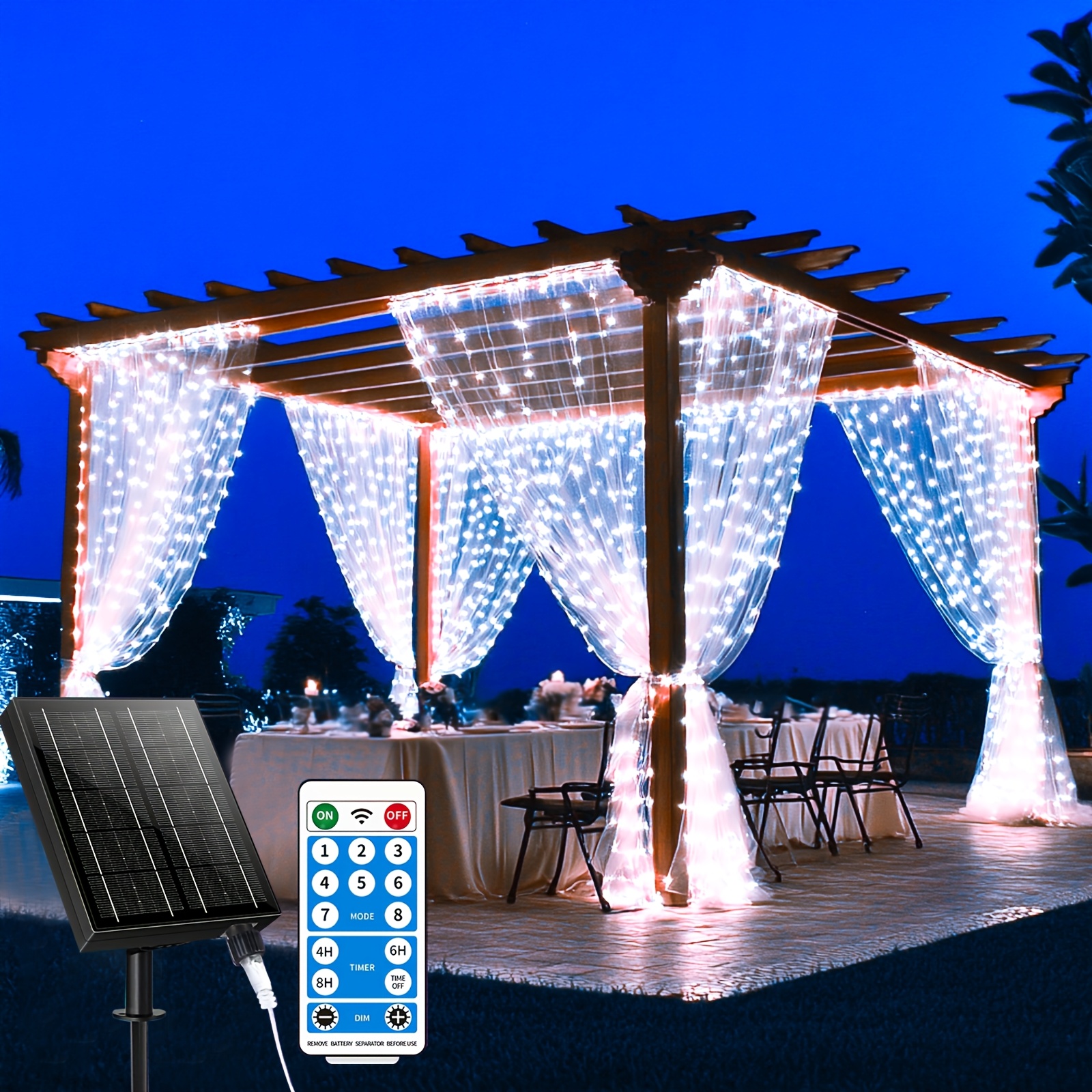 TEMU Guirlande Lumineuse Solaire 3*3 330 LED - 8 avec Télécommande, Alimentée à l'Énergie Solaire, Pas de Coûts d'Électricité Tout Au Long de l'Année