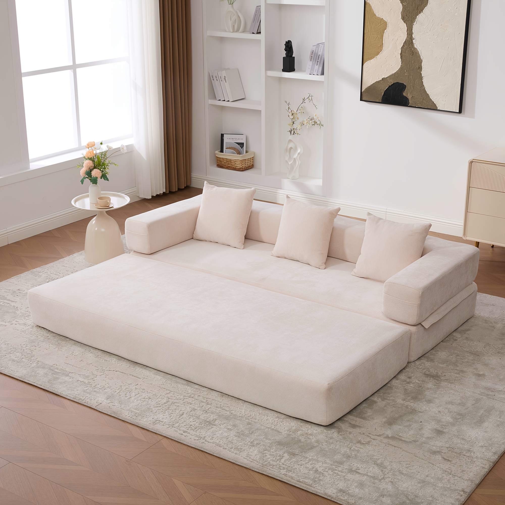Diy Modular Flannel Block Sofa, Soft Convertible Couch With Side Pocket And Anti-slip Bottom