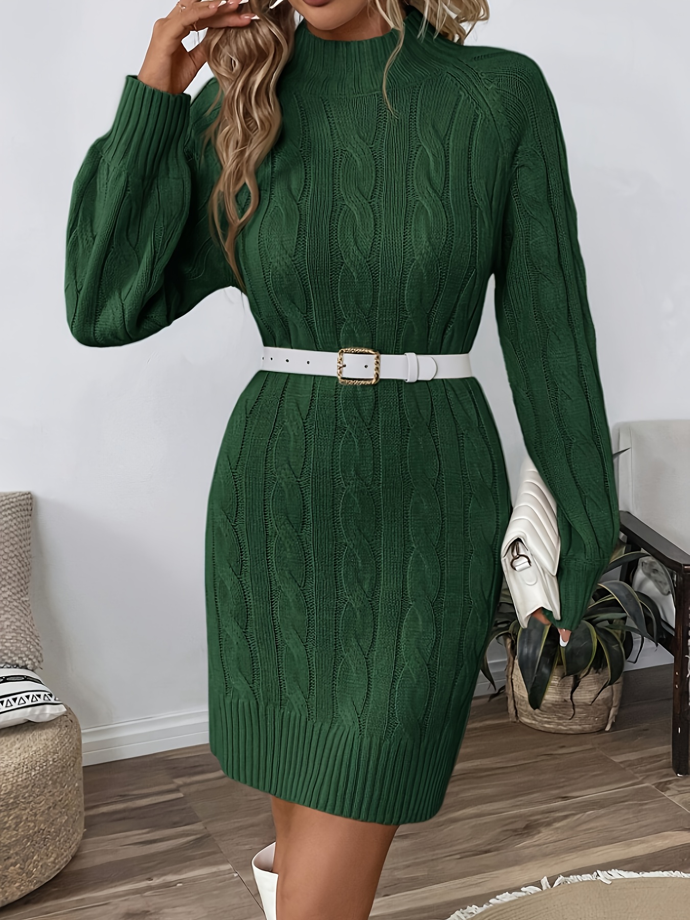 slim fit dress slacks Dark Green Sweater Side Slit Midi Dress main image 1