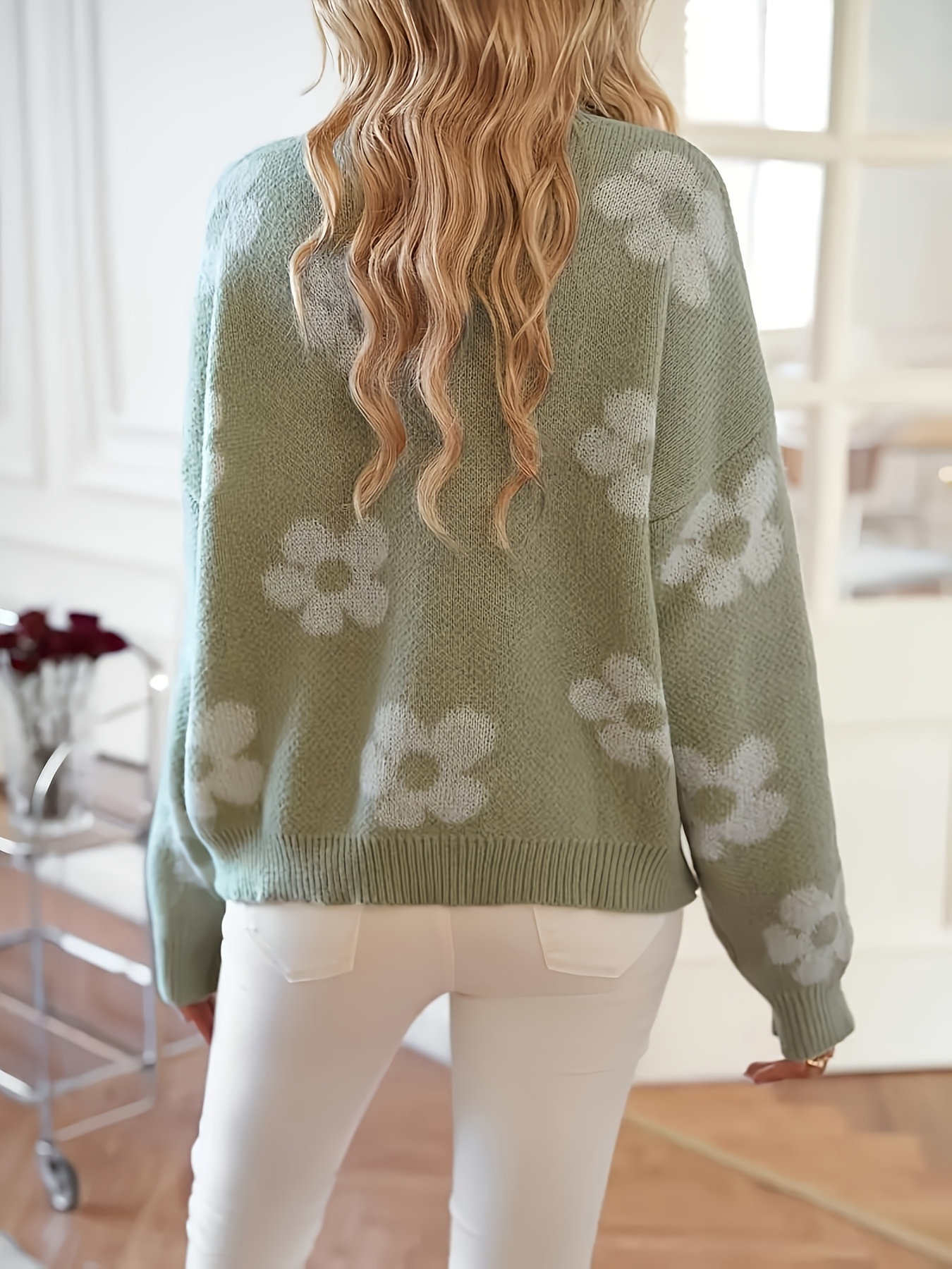 elegant plus size floral knit sweater women cozy oversized Temu