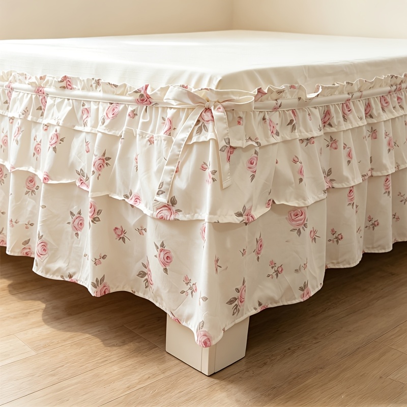 TEMU Wrap Around Printing Bed Skirt Cake-style Floor Skirt 3 Fabric Sides Elastic Dust Inches 43cm Tailored Drop Fade Resistant