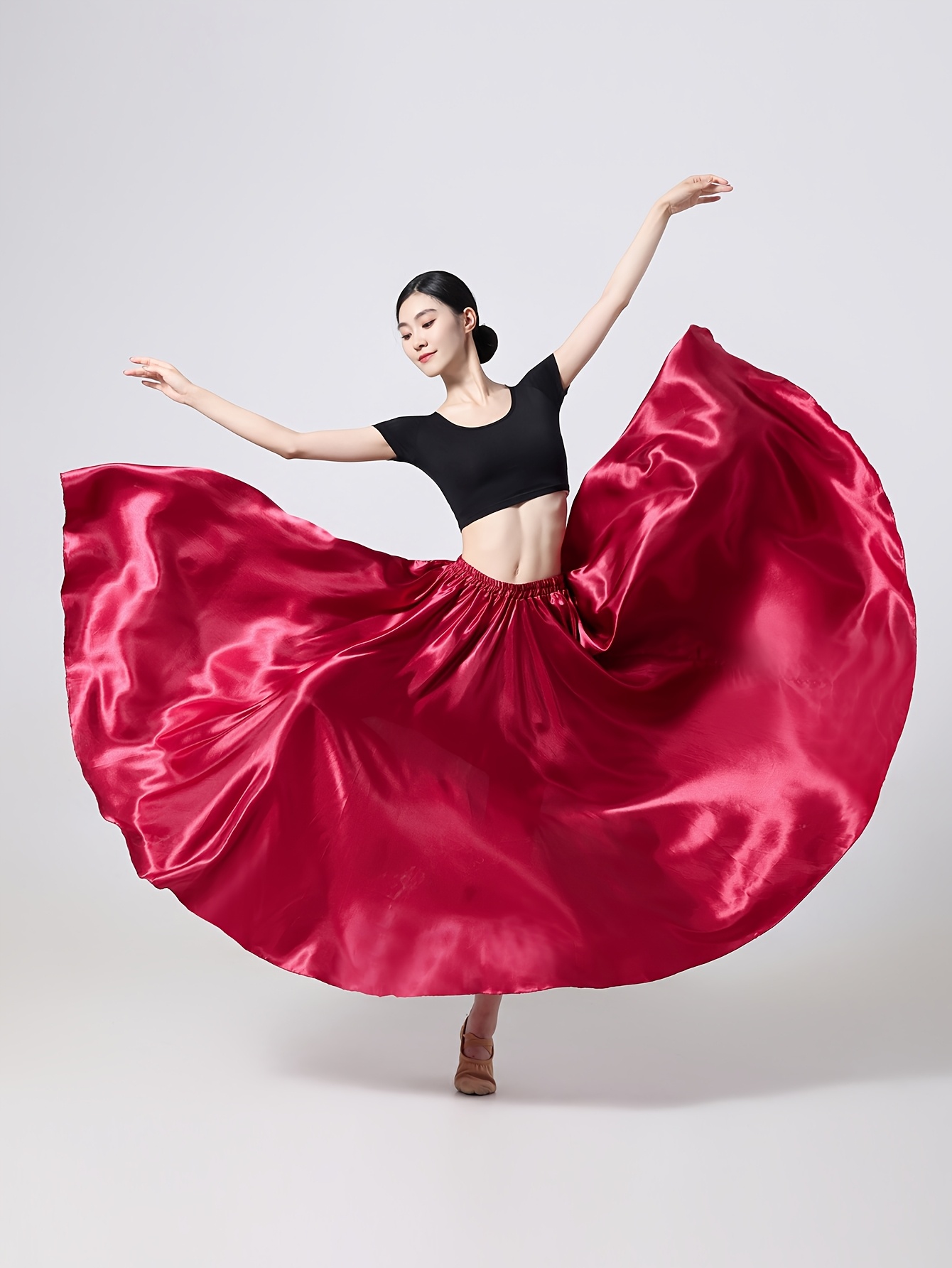 photo de l'article jupe longue mi-longue en satin 95 cm, style tendance 2025, taille élastique, danse du ventre, robe de princesse pour fête et jeu de rôle, robe de danse à  
