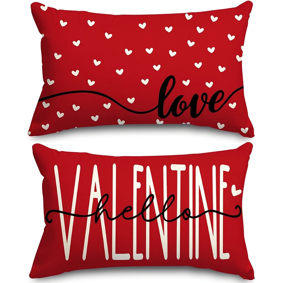 

2-pack Valentine's Day Pillow Covers, Contemporary Style, Polyester, Zippered, Machine Washable, Woven Fabric, & , 12x20 Inch Cushion Cases For Home, Office,