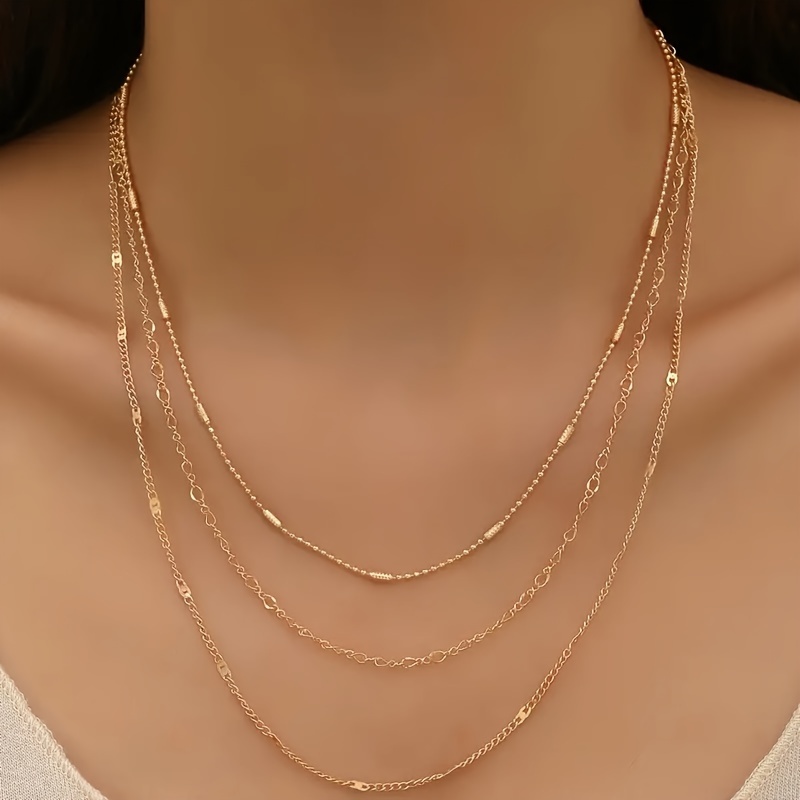 

18k Golden Plated Vintage Elegant Multi-layered Chain Necklace Set For Women, Copper Alloy, Stackable Jewelry For And Gifts