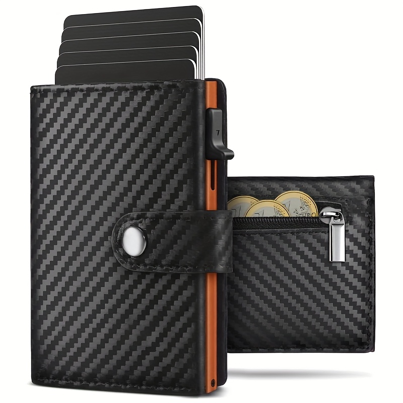 Image of Wallet For Men With 12 Cards Euro Cash Rfid Blocking Zipper Coin Purse Automatic Pop-up Metal Credit Card Holder Minimalist Wallet