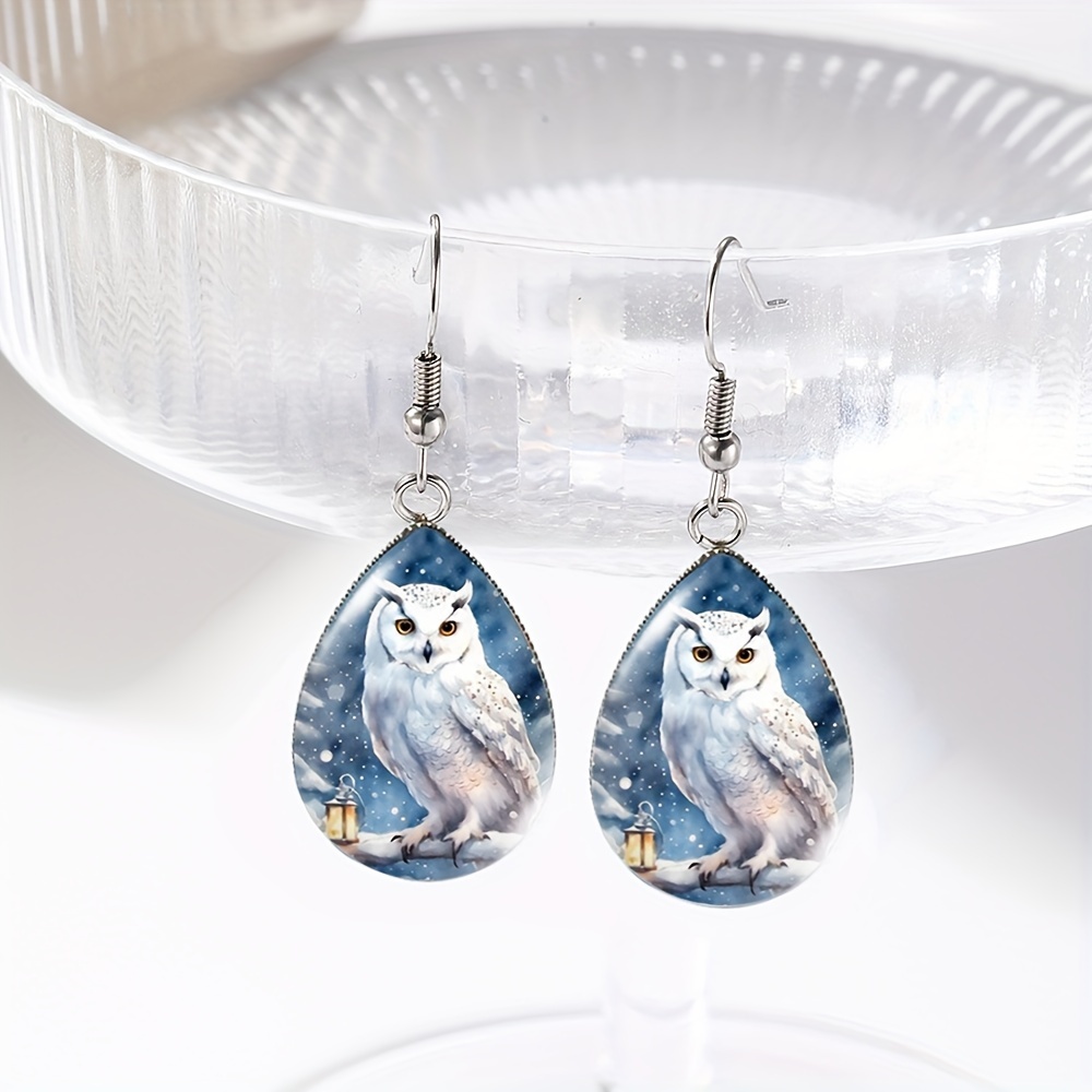 TEMU 1 Pair Owl Tear Drop Earring Handmade Glass Dome Dangle Earrings Party Jewelry