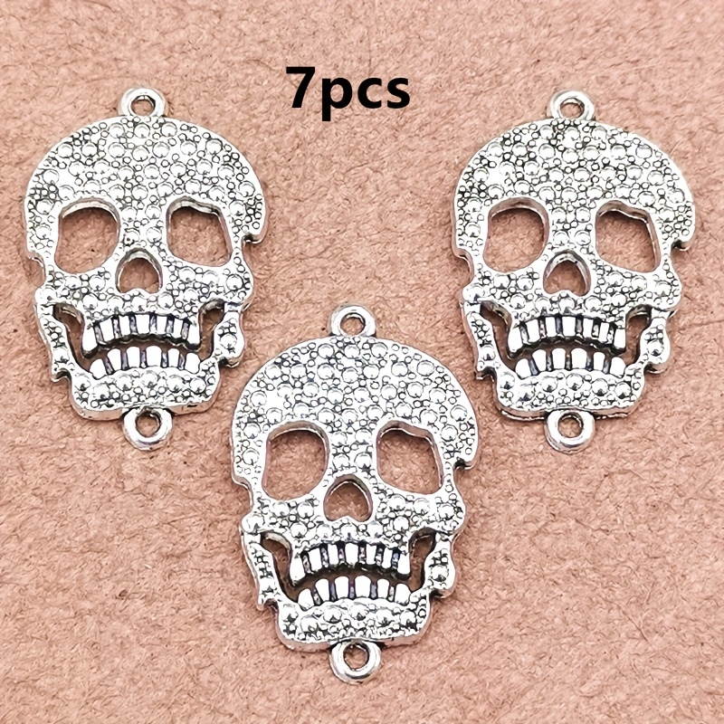 E-shop 7 Stück Totenkopf-Anhänger-Verbinder, Schmuckzubehör für handgefertigte Armbänder, Halsketten und Ohrringherstellung, Größe 22*34 mm