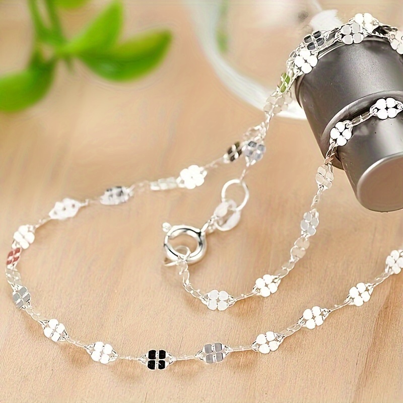 TEMU 925 Sterling Silver Hypoallergenic Ladies Necklace Simple Chain Clavicle Chain For Banquet, Idea Gift Weight 2g