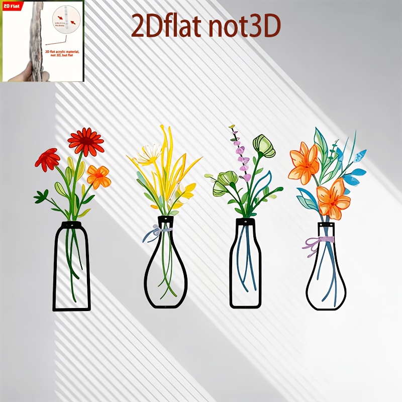 TEMU 2d Flat - 【2d Flat】 2d Flat - [2d Flat] [2d Flat] 4pcs Set, Acrylic Floral Wall Decor, Country Style Home Decoration, Suitable For Living Room,