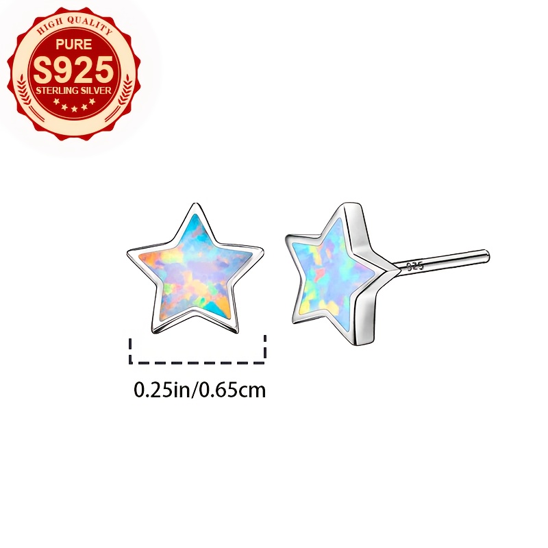 Women's S925 Silver Iridescent Star Earrings, Hip-Hop Style