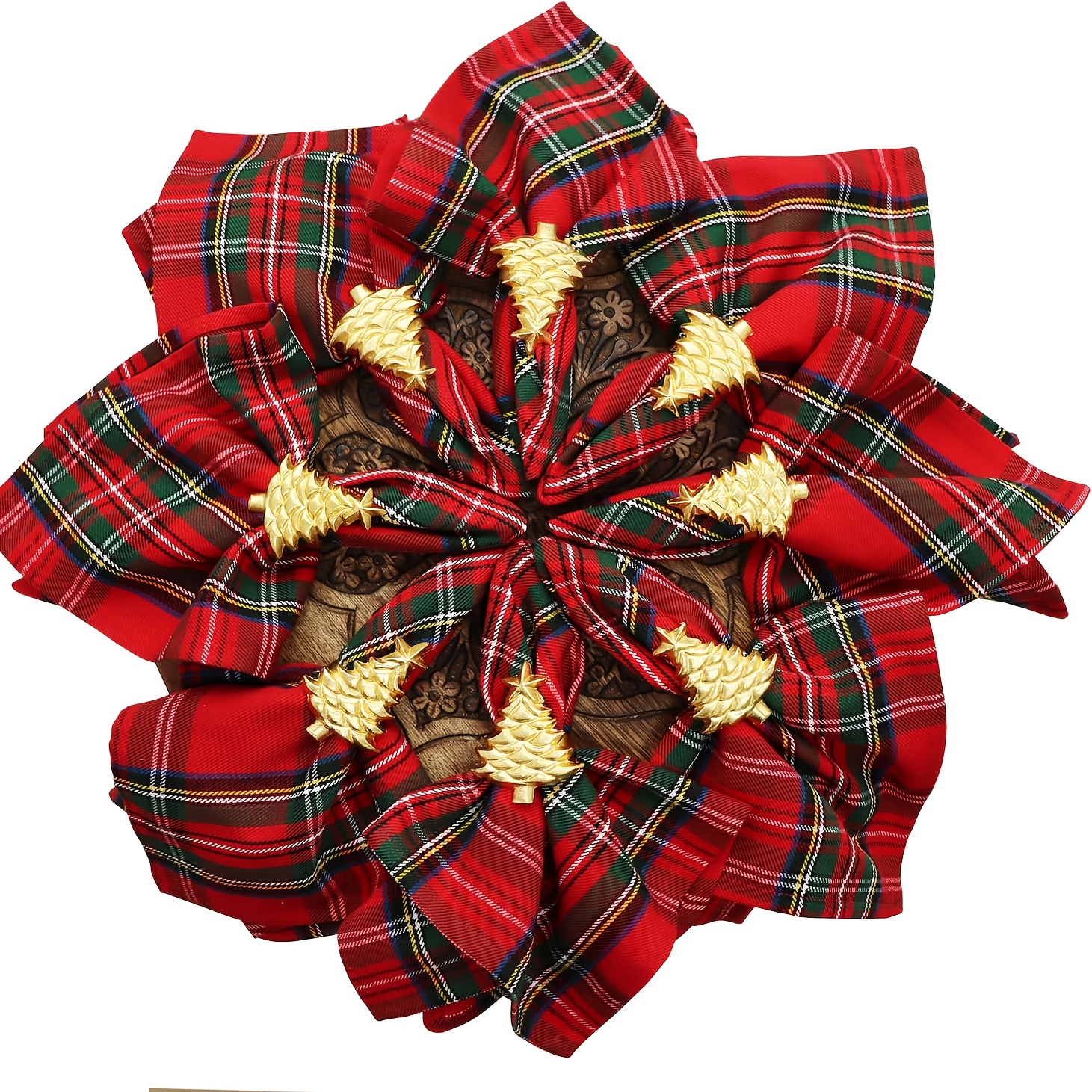 Image of 6pcs/12pcs Festive Christmas Tartan Polyester Napkins - 100% Reusable Washable Square Tablecloth Serviettes For Holiday Lunch Dinner Party Celebration - Red Green