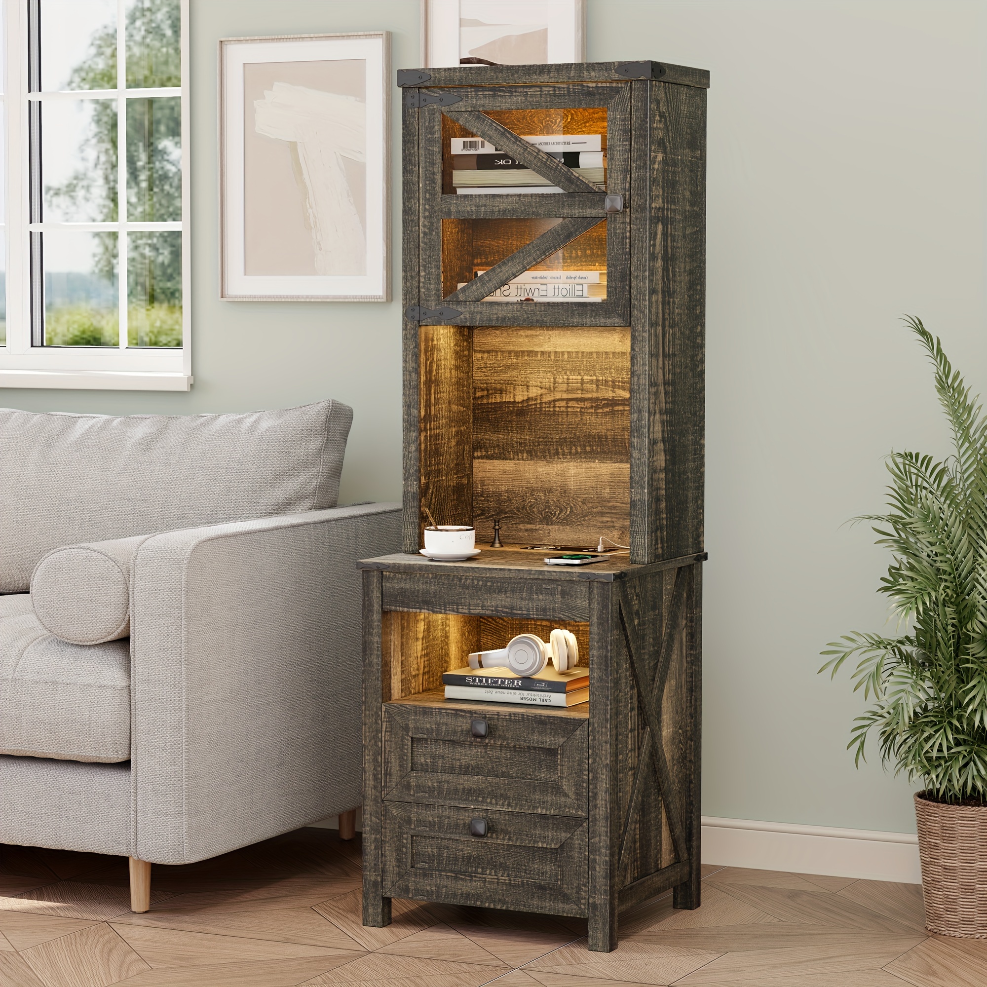 home tall nightstand charging station bedside table Temu