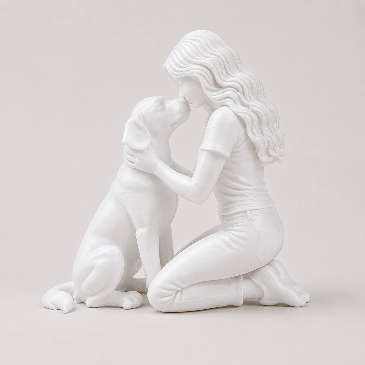TEMU Warm Sculpture Of Girl And Her Dog, Woman Kissing , Suitable For Bedroom, Bookshelf, Office Desktop, And Home Decor, Dog Mom Commemorative