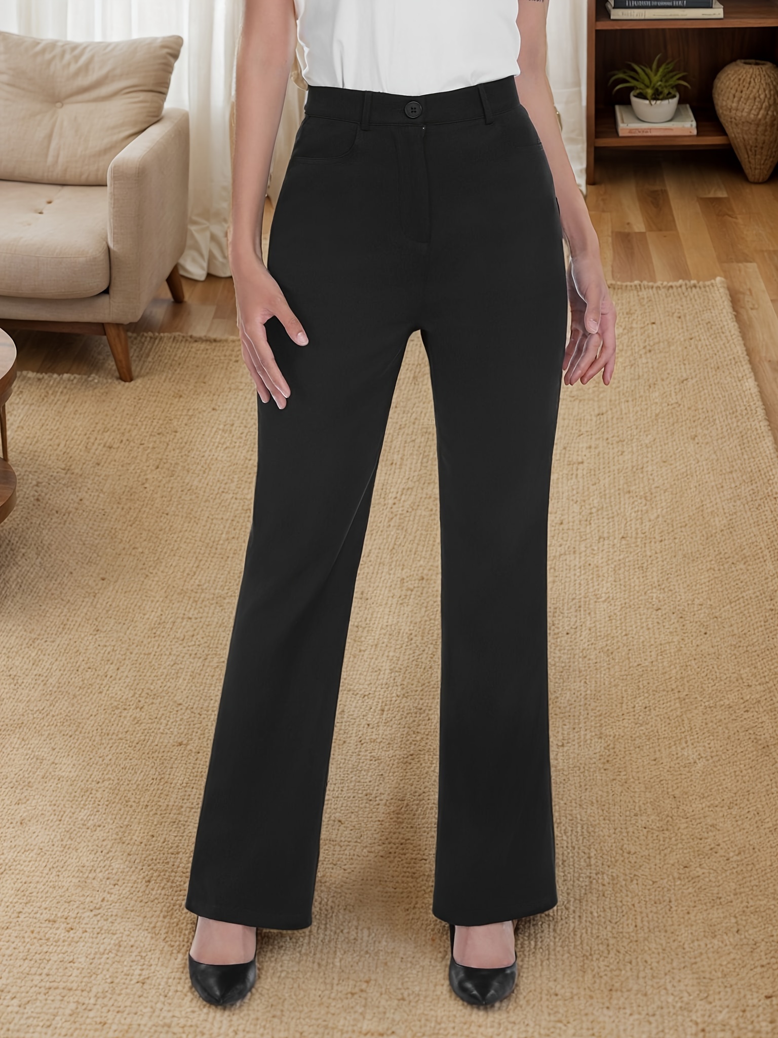 Pantalon Bootcut Femme – Taille Haute, Extensible, Avec Poches, Idéal Pour Le Bureau Ou Le Quotidien