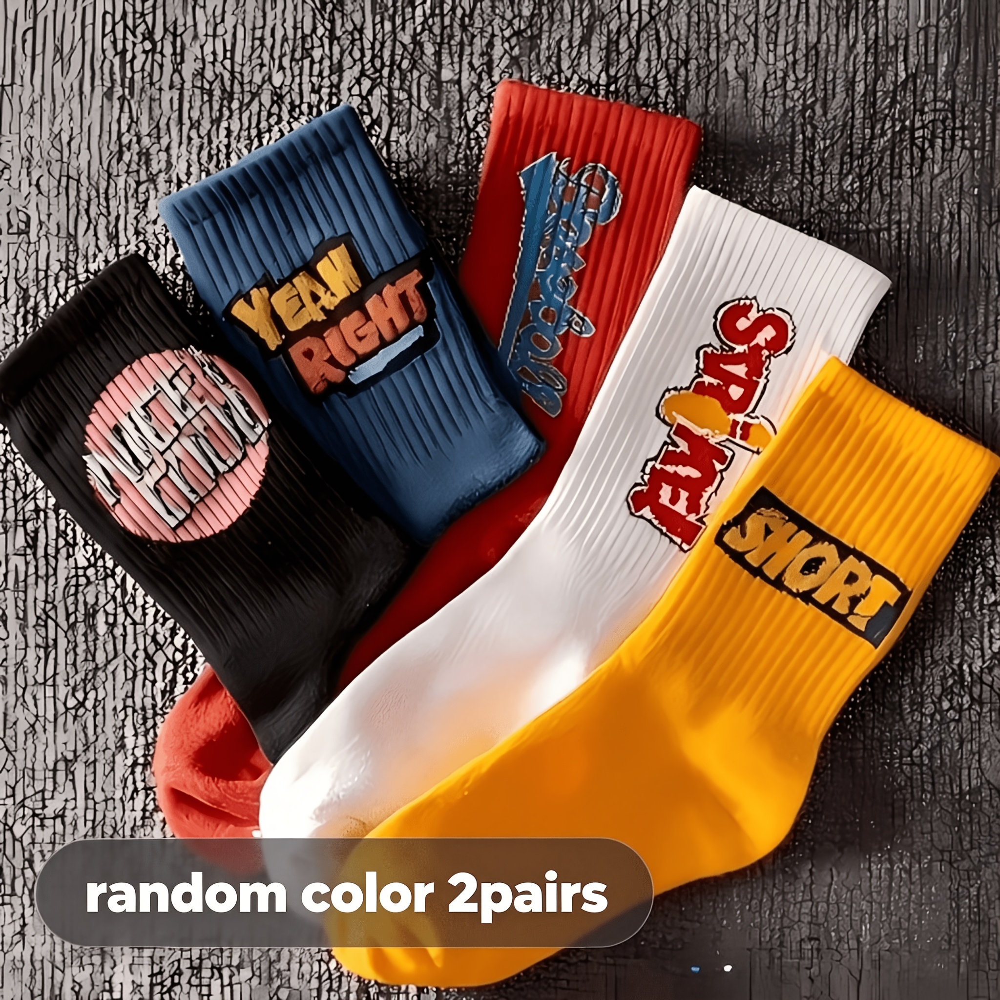 TEMU Random Colors Design Street Letter Print Mid Calf Socks, Unisex Couple Socks, High Elastic Tight Cuff Ins Trendy Long Socks, Versatile Sports