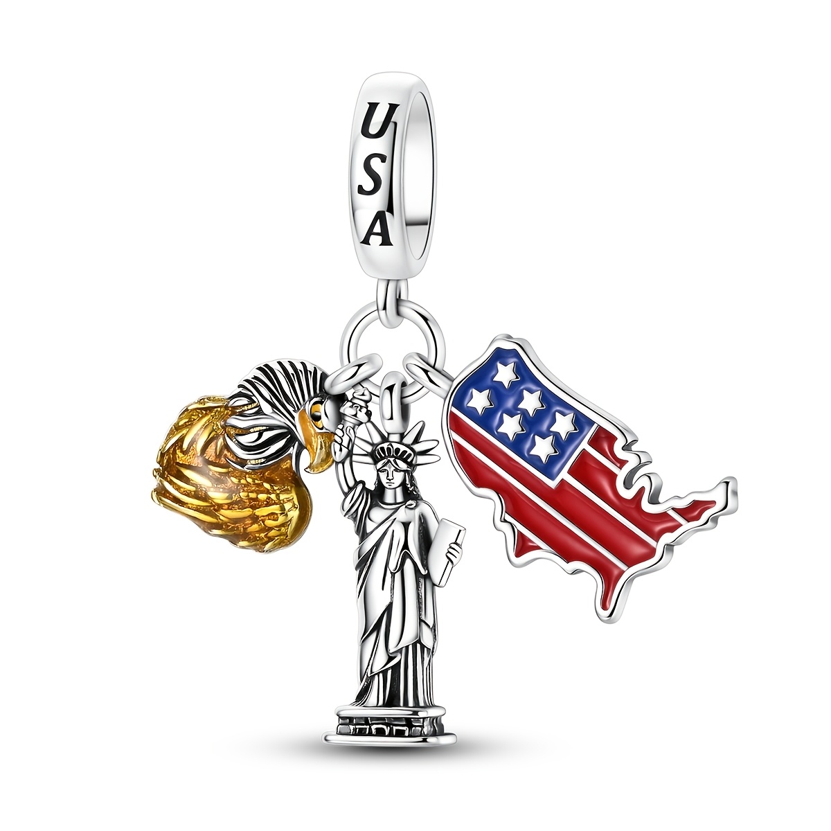 TEMU 1pc Silvery Color Charms Beads For Women Statue Of Flag 1 Charms Box Packaging Jewelry Gifts Fits Original Bracelet And Necklace Making