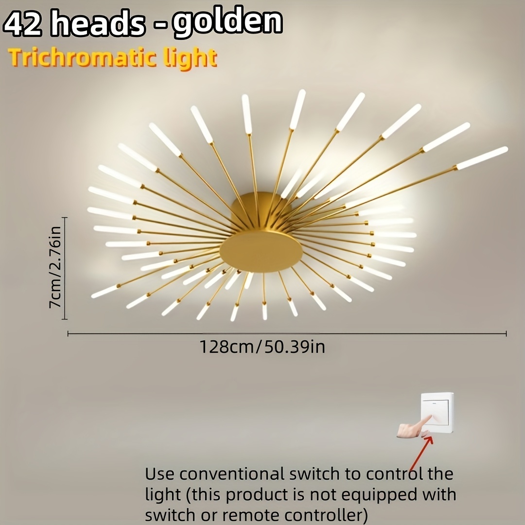 Modern Minimalist Warm White LED Ceiling Light with 42 Golden Firework Design - Sleek Metal Acrylic Fixture for Living Room, Dining Room, Bedroom - No Remote or Switch Included, Living Room Decor | Minimalist Light Fixture | Acrylic Diffuser