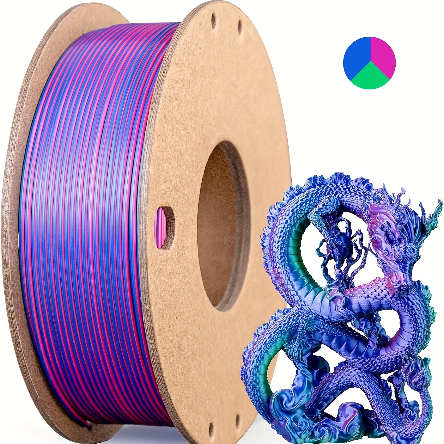 

Bobine 3 en 1 pour imprimante 3D de 250g de filament PLA, soie multicolore de 1,75mm (rose rouge, bleu foncé, vert) pour une impression 3D fluide