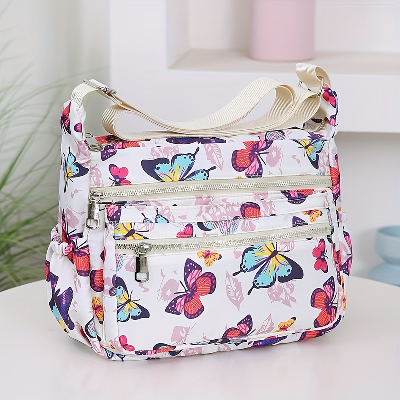 

Retro Floral Print Waterproof Nylon Crossbody Bag, Multi-compartment Shoulder Bag With Large Capacity, Perfect Gift For Moms