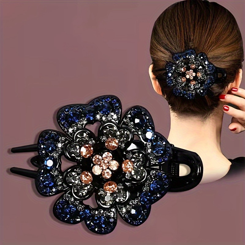 TEMU Barrette Élégante en Résine avec Strass et Pince Canard Fixe pour Cheveux - Grandes Pinces à Cheveux pour Femmes